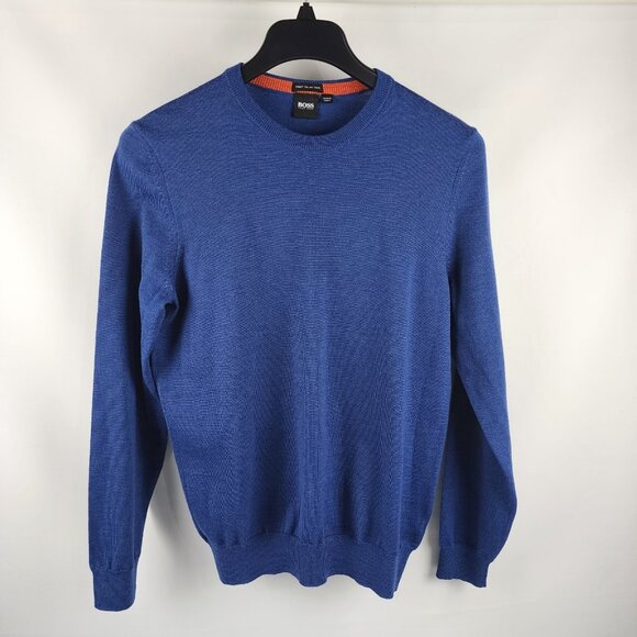 Hugo Boss Pullover Mens Medium Blue L/S Italian Wool Sweater - Picture 1 of 7